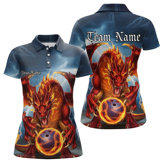 Custom Blue Thunder Lightning Flame Dragon Bowling Polo Team Shirts For Women IPHW8306