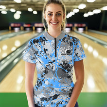 Load image into Gallery viewer, Custom Blue Splatter Bowling Team Quarter-Zip Shirts For Women, Bowling Tournament Shirts IPHW8311