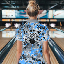 Load image into Gallery viewer, Custom Blue Splatter Bowling Team Quarter-Zip Shirts For Women, Bowling Tournament Shirts IPHW8311
