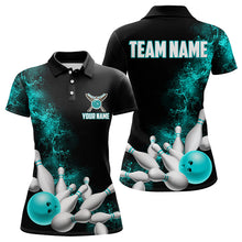 Load image into Gallery viewer, Custom Name Strike Bowling Team Polo Shirts For Women, Bowlers Outfit | Ball Blue IPHW6013