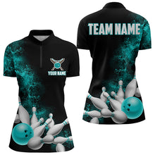 Load image into Gallery viewer, Custom Name Strike Bowling Team Quarter-Zip Shirts For Women, Bowlers Outfit | Ball Blue IPHW6013