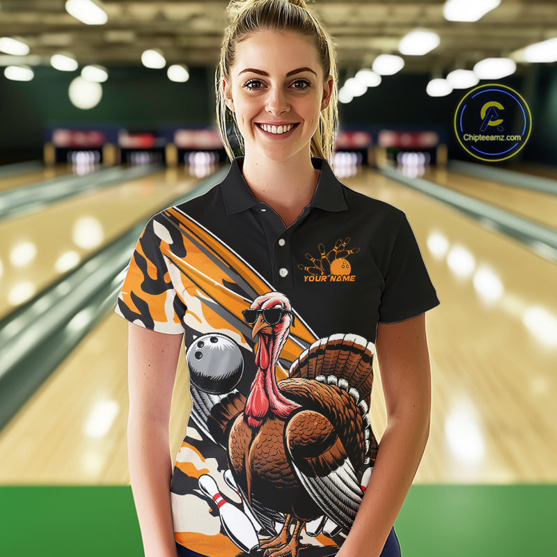 Black And Yellow Camo Custom Funny Turkey Ladies Bowling Shirts, Thanksgiving Bowling IPHW7881