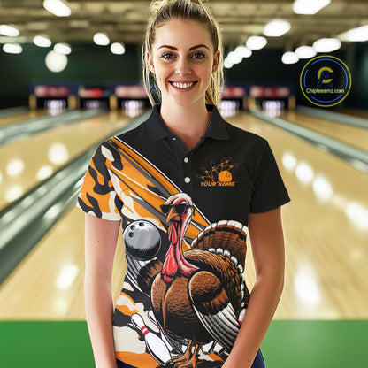 Black And Yellow Camo Custom Funny Turkey Ladies Bowling Shirts, Thanksgiving Bowling IPHW7881