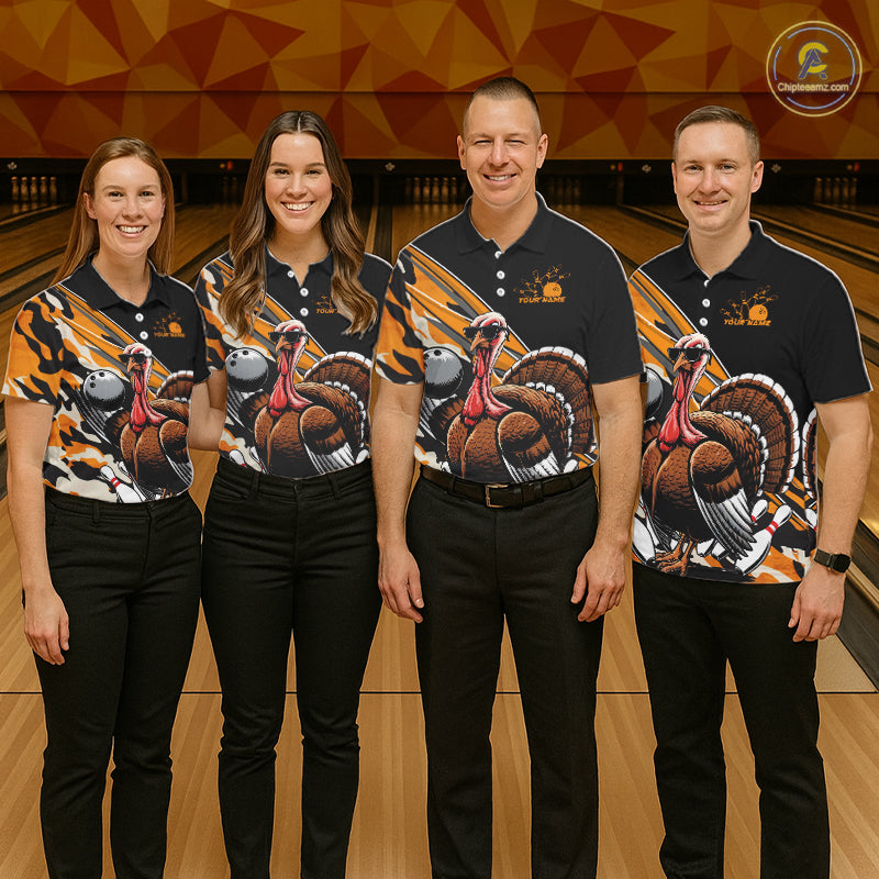 Black And Yellow Camo Custom Funny Turkey Bowling Shirts For Men, Thanksgiving Bowling Tournament IPHW7881