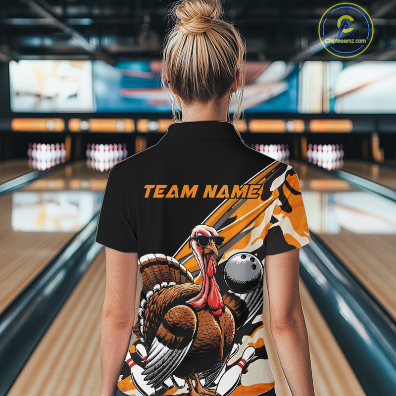 Black And Yellow Camo Custom Funny Turkey Ladies Bowling Shirts, Thanksgiving Bowling IPHW7881
