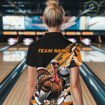 Black And Yellow Camo Custom Funny Turkey Ladies Bowling Shirts, Thanksgiving Bowling IPHW7881