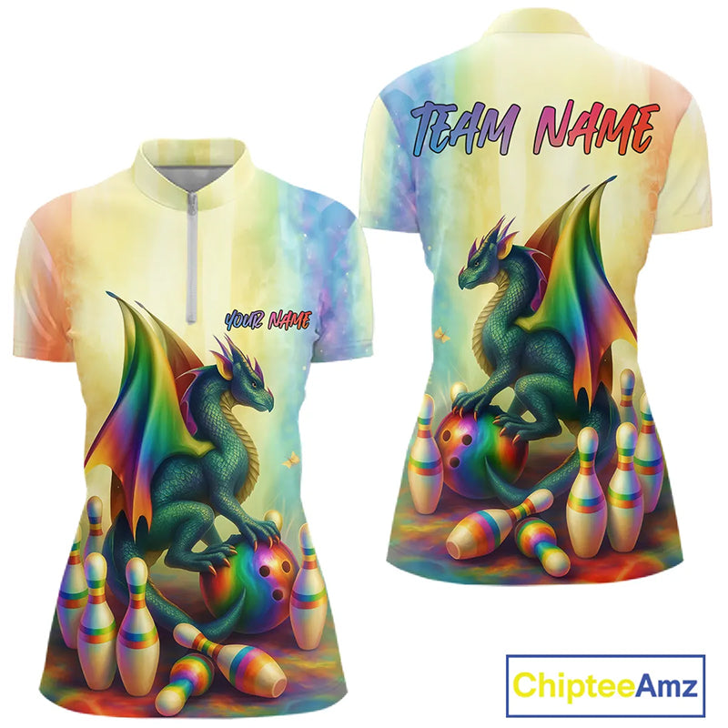 Custom Colorful Rainbow Colors Dragon Bowling Shirts, Dragon Bowling League Shirt IPHW10233