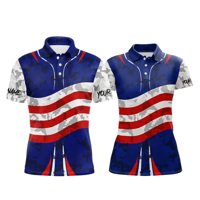 USA flag camo golf outfits funny skull matching men and womens golf shirts custom patriotic golf tops NQS11400