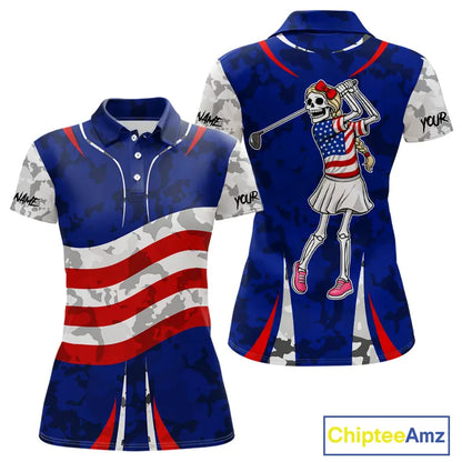 USA flag camo golf outfits funny skull matching men and womens golf shirts custom patriotic golf tops NQS11400
