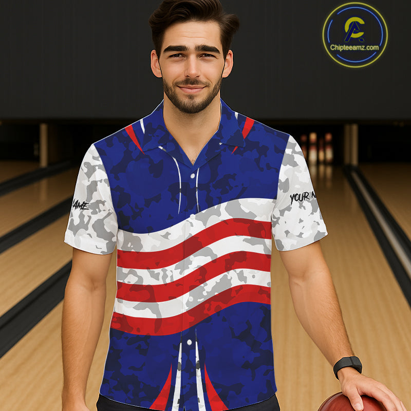 Camo American flag bowling jersey custom Hawaiian bowling shirts, bowling league shirts NQS11401