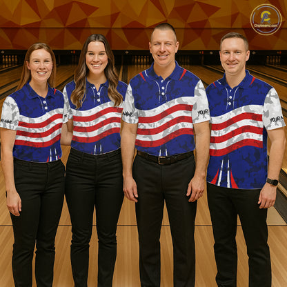 Camo American flag bowling jersey custom Women bowling polo, 1/4 zip shirts, bowling league shirts NQS11401