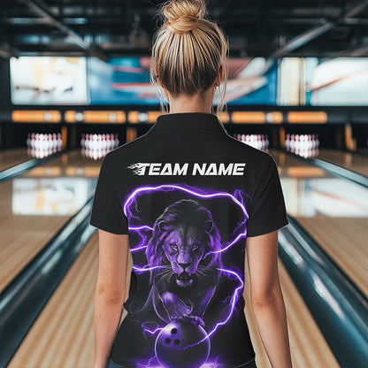 Custom Black And Purple Thunder Lightning Lion Bowling Polo Shirts For Women, Team Uniform IPHW8802