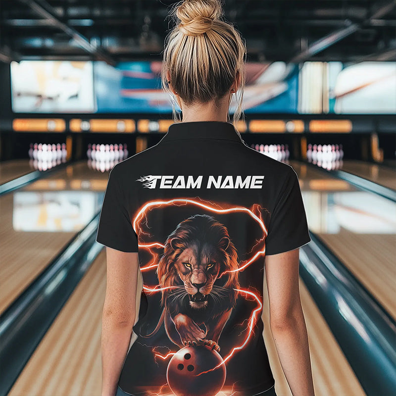 Custom Black Orange Thunder Lightning Lion Bowling Women Quarter-Zip Shirt, Team Uniform IPHW8803