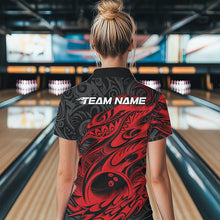 Load image into Gallery viewer, Custom Black And Red Tribal Polynesian Bowling Women Quarter-Zip Shirts, Bowlers Outfits IPHW8811