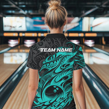 Load image into Gallery viewer, Custom Black And Blue Tribal Polynesian Bowling Team Women Polo Shirts, Bowlers Outfits IPHW8813