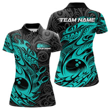 Load image into Gallery viewer, Custom Black And Blue Tribal Polynesian Bowling Team Women Polo Shirts, Bowlers Outfits IPHW8813