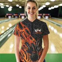 Load image into Gallery viewer, Custom Black And Orange Tribal Flame Bowling Team Women Quarter-Zip Shirts, Bowlers Outfits IPHW8816