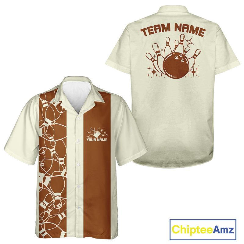 Custom Bowling Pin Pattern Vintage Bowling Team Shirt, 50S Retro Bowlers Outfit IPHW10087