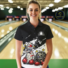 Load image into Gallery viewer, Custom Funny Boxing Bowling Women Polo Shirt, Black Grunge Bowling Team Tournament Jersey IPHW11222