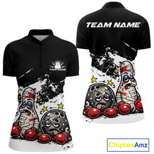 Load image into Gallery viewer, Custom Funny Boxing Bowling Women Quarter-Zip Shirt, Black Grunge Bowling Team Jersey IPHW11222