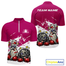Load image into Gallery viewer, Custom Funny Boxing Bowling Men Quarter-Zip Shirt, Pink Grunge Bowling Team Tournament Jersey IPHW11223