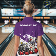 Load image into Gallery viewer, Custom Funny Boxing Bowling Women Quarter-Zip Shirt, Purpe Grunge Bowling Team Jersey IPHW11224