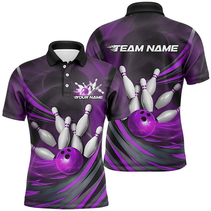 Purple Flame Custom Bowling Shirts For Men, Fire Bowling Team Uniform Tournament IPHW7680