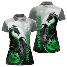 Load image into Gallery viewer, Black And Green Custom Dragon Bowling Polo Shirts For Women, Dragon Bowling Team Shirts IPHW8821