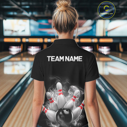 Custom Smoke Bowling Shirts For Women, Bowling Uniform Team Bowling Jerseys IPHW7373
