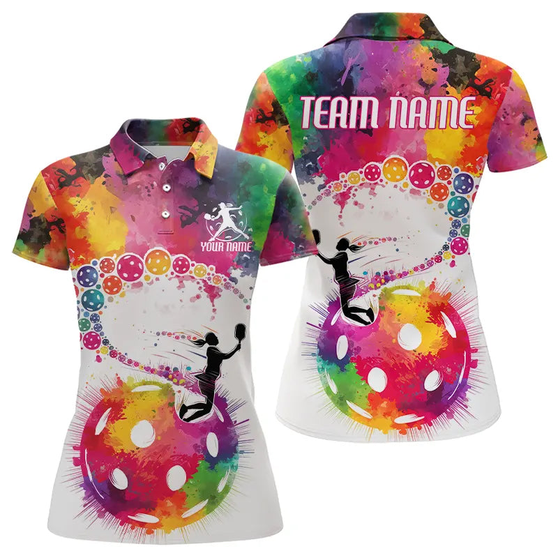 Custom Pink Watercolor Pickleball Polo Shirts For Women, Pickleball Team Shirts IPHW8107