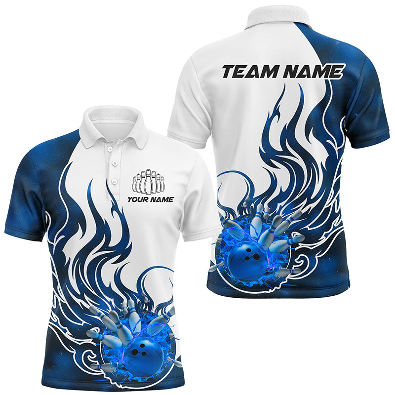 Custom Blue Flame Bowling Shirts For Men, Galaxy Bowling Team Shirts Bowling Uniform IPHW7087