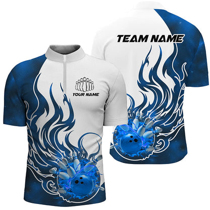 Custom Blue Flame Bowling Shirts For Men, Galaxy Bowling Team Shirts Bowling Uniform IPHW7087