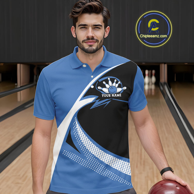 Custom Bowling Uniforms Blue Bowling Shirts For Men, Classic Retro Bowling Team Shirt IPHW7396
