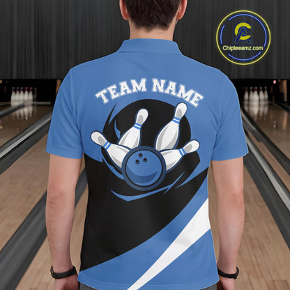 Custom Bowling Uniforms Blue Bowling Shirts For Men, Classic Retro Bowling Team Shirt IPHW7396