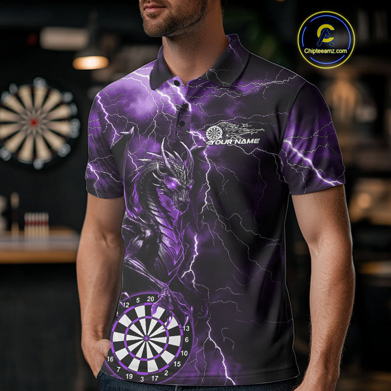 Custom Purple Thunder Lightning Dragon Dart Team Polo Shirt For Men, Dart League Shirt IPHW9999