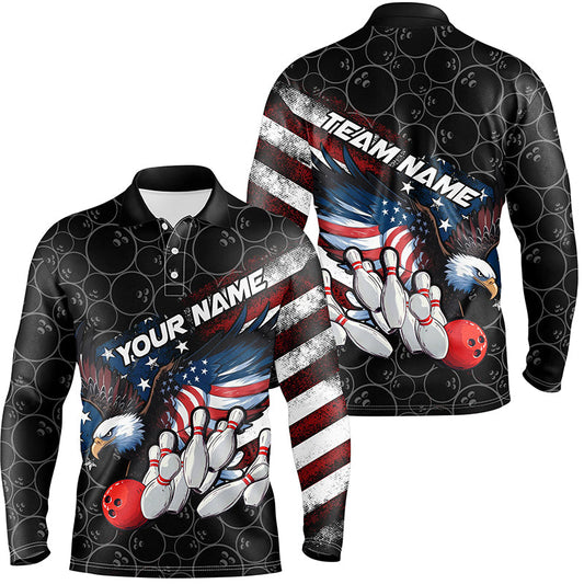American Flag Eagle Custom Patriotic US Flag Bowling Shirts For Men, Black Bowling Team Uniform IPHW7922