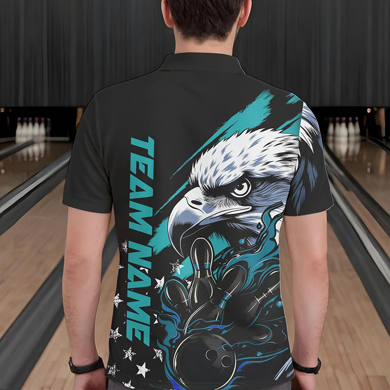 Black And Blue American Flag Eagle Custom Patriotic Flame Bowling Team Men Polo Shirts IPHW8849