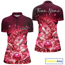 Load image into Gallery viewer, Custom Elegant Red Roses And Butterfly Women Bowling Shirt, Flower Bowling League Shirt IPHW10926