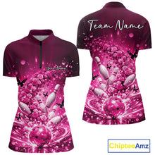 Load image into Gallery viewer, Custom Elegant Pink Roses And Butterfly Women Bowling Shirt, Flower Bowling League Shirt IPHW10928