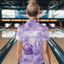 Load image into Gallery viewer, Custom Elegant Purple Roses And Butterfly Women Bowling Quarter-Zip Shirt, Ladies Outfit IPHW10938