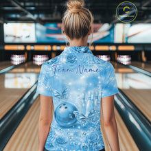 Load image into Gallery viewer, Custom Elegant Blue Roses And Butterfly Women Bowling Quarter-Zip Shirts, Ladies Outfit IPHW10939