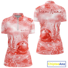 Load image into Gallery viewer, Custom Elegant Red Roses And Butterfly Women Bowling Quarter-Zip Shirts, Ladies Outfit IPHW10940