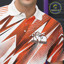 Load image into Gallery viewer, Person wearing a colorful bowling shirt with a logo and text on it.