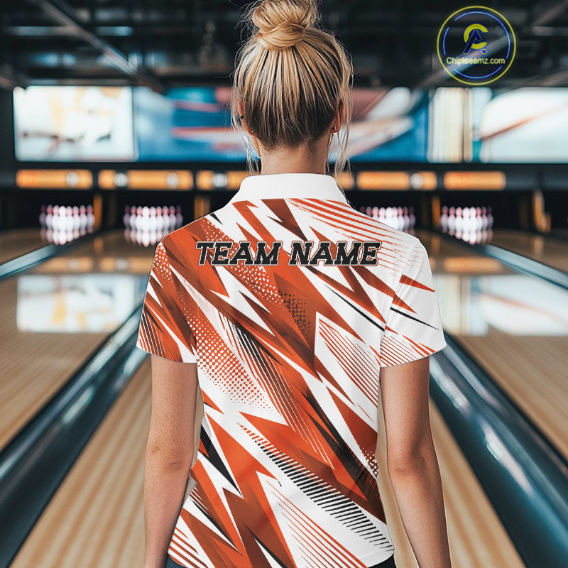 Person wearing a bowling shirt with 'TEAM NAME' text in a bowling alley.