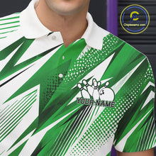 Load image into Gallery viewer, Green and white sports jersey with a logo and text on a dark background