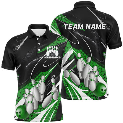Black And Green Custom Bowling Shirts For Men, Bowling Tournament Bowling League Shirt For Team IPHW7701