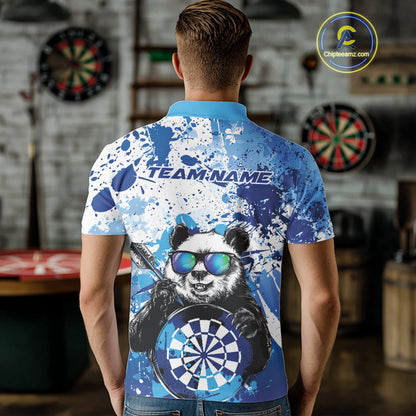 Custom Blue Splatter Funny Panda Dart Polo Shirt For Men, Funny Dart Team Jerseys IPHW10002