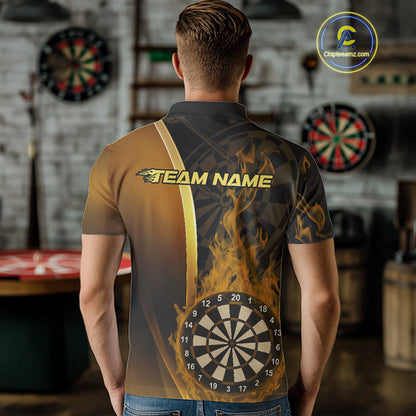 Custom Black And Gold Flame Dartboard Dart Team Men Polo Shirt, Fire Dart Jersey IPHW9991
