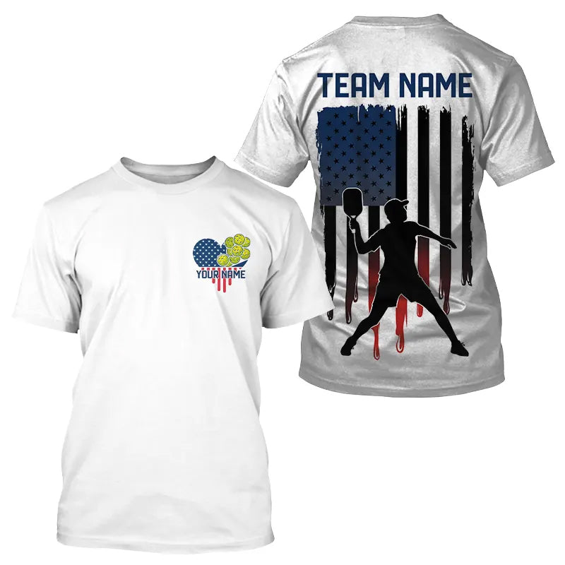 Custom American Flag Patriotic Pickleball T-Shirts For Men, Love US Pickleball League Shirt IPHW8129