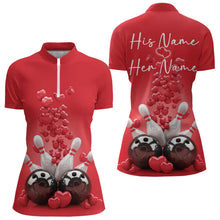 Load image into Gallery viewer, Custom Valentine Day Bowling Red Quarter-Zip Shirts For Women, Bowling Couple Outfits IPHW8352